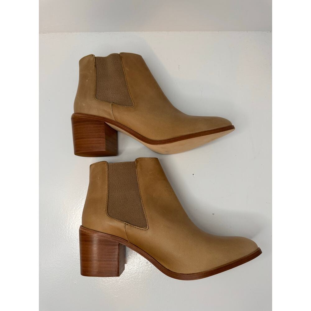 Nisolo Ana Chelsea Boots Tan Distressed Leather Size 11 Block Heel Ankle Boots